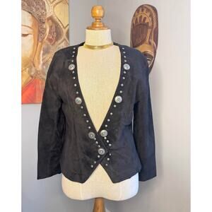 Vintage Arella Western Boho Genuine Leather Suede Jacket-Turquoise Concho Studs